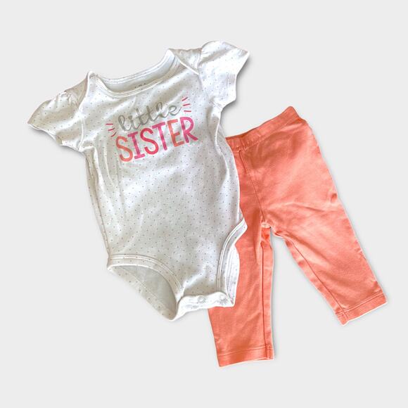 Carter’s Little Sister 2Pc Bodysuit & Pant Set | White/Peach | Sz 3-6M - Picture 1 of 5